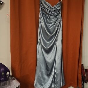 Strapless Satin Gown in Elegant Blue